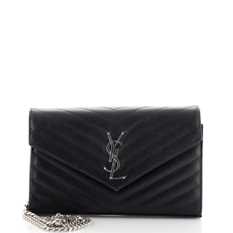 Saint Laurent Classic Monogram Wallet on Chain Matelasse Chevron Leather Medium