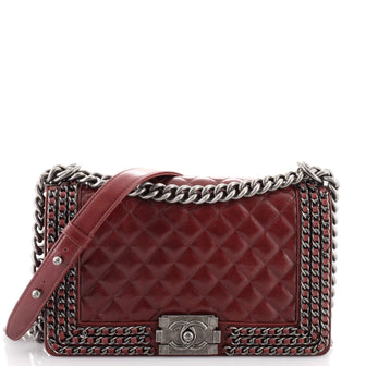 Chanel Chained Boy Flap Bag Quilted Glazed Calfskin Old Medium