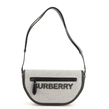 Burberry Olympia Flap Bag Embroidered Canvas with Leather Small