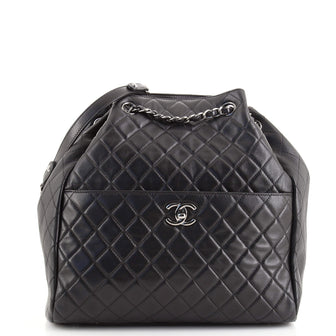 Chanel Drawstring CC Lock Bucket Bag Quilted Lambskin Medium