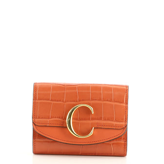 Chloe C Trifold Wallet Crocodile Embossed Leather Mini