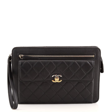 Chanel Front Pocket Wristlet Clutch Quilted Lambskin