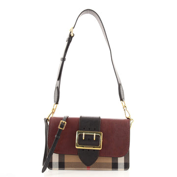 Burberry Madison Buckle Flap Bag House Check Canvas and Leather Small