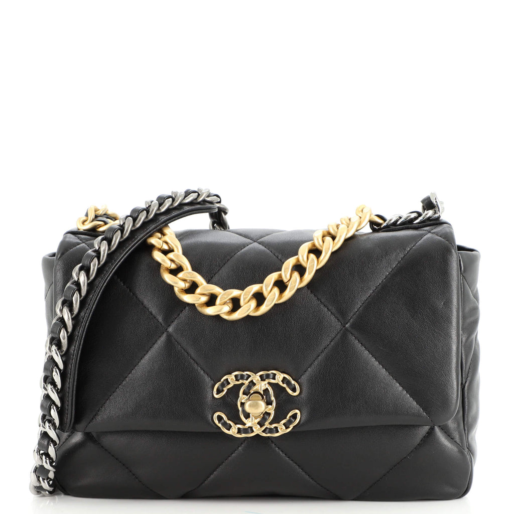 CHANEL Goatskin Quilted Large Chanel 19 Flap Black 1301488