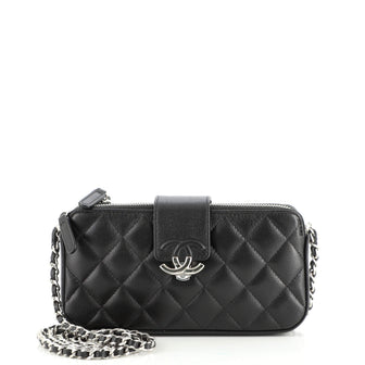Chanel CC Box Double Zip Clutch with Chain Quilted Calfskin