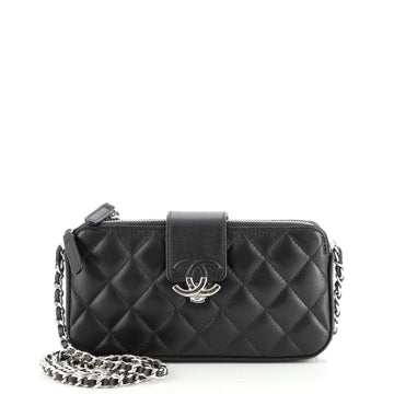 Chanel CC Box Double Zip Clutch with Chain Quilted Calfskin