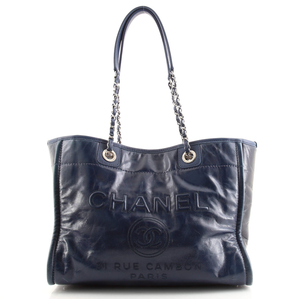Chanel Small Glazed Calfskin Deauville Tote - Blue Totes, Handbags -  CHA879416