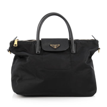 Prada Convertible Flap Tote Tessuto and Saffiano Leather Medium Black