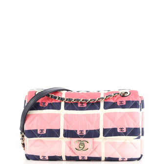 Chanel CC Flap Bag Quilted Classic Flap Motif Printed Nylon Medium