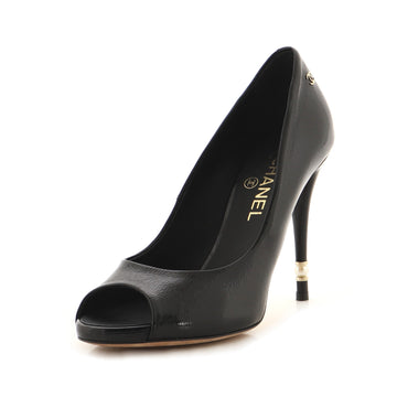 Chanel Women's Single Pearl Peep Toe Pumps Leather