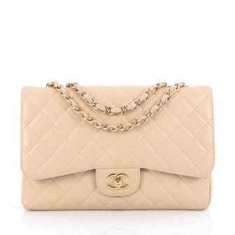 Chanel Classic Single Flap Bag Quilted Caviar Jumbo Natural