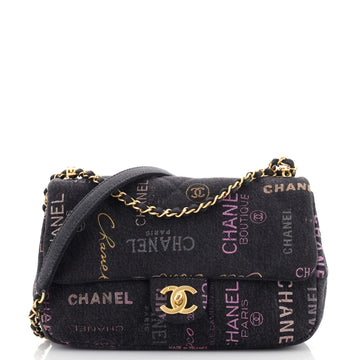 Chanel Denim Mood Flap Bag Logo Printed Quilted Denim Large