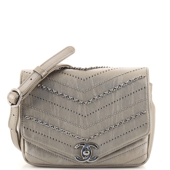 Chanel Envelope Square Chain Flap Bag Chevron Embellished Calfskin Mini