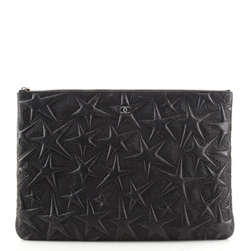 Chanel O Case Clutch Star Embossed Lambskin Large