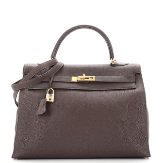 Hermes Kelly Handbag Brown Togo with Gold Hardware 35