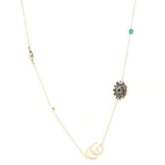 Gucci GG Running Charm Chain Flower Necklace Sterling Silver with Blue Topaz, Mother of Pearl and Resin