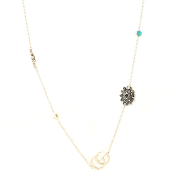 Gucci GG Running Charm Chain Flower Necklace Sterling Silver with Blue Topaz, Mother of Pearl and Resin