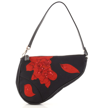 Christian Dior Vintage Saddle Bag Embroidered Satin Mini