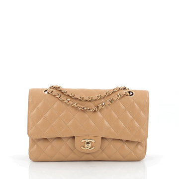 Chanel Vintage Classic Double Flap Bag Quilted Caviar Medium Natural