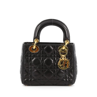 Christian Dior Lady Dior Handbag Cannage Quilt Lambskin Mini Black