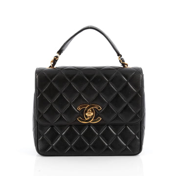 Chanel Vintage CC Top Handle Flap Bag Quilted Leather Small