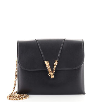 Versace Virtus Compartment Chain Clutch Leather