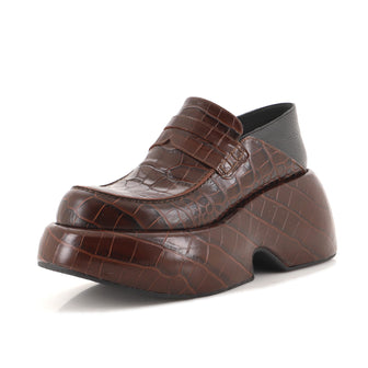 Loewe Women's Platform Loafers Crocodile Embossed Leather