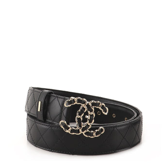 Chanel Woven Chain CC Buckle Belt Quilted Leather Medium