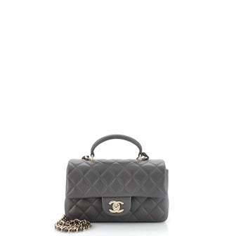 Classic Single Flap Top Handle Bag Quilted Lambskin Mini