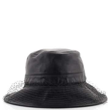 Christian Dior Teddy-D Large Brim Bucket Hat Leather with Veil