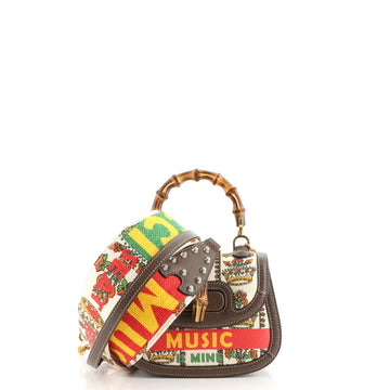 Gucci 100 New Convertible Bamboo Top Handle Bag Limited Edition Canvas Mini
