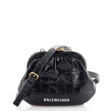 Balenciaga Cloud Coin Purse with Strap Crocodile Embossed Leather