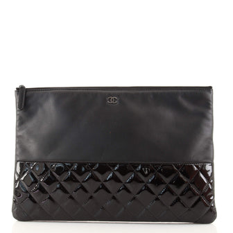 Chanel O Case Clutch Lambskin and Quilted Patent Large