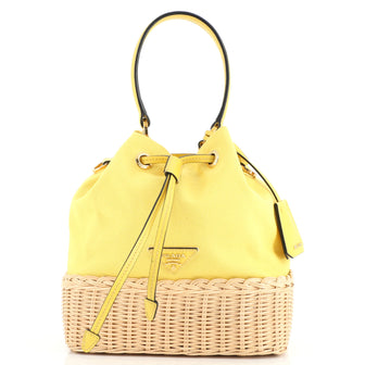 Prada Drawstring Bucket Bag Canvas and Wicker Medium