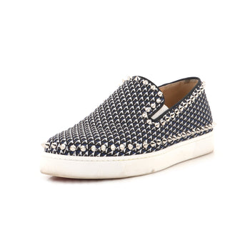 Christian Louboutin Women's Pik Boat Sneakers Embroidered Fabric with Spikes