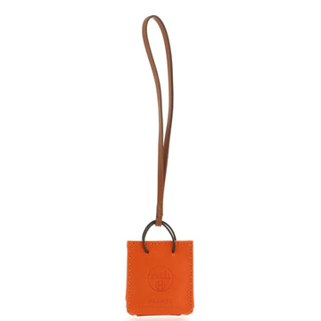 Hermes Orange Shopping Bag Charm Milo Lambskin and Swift