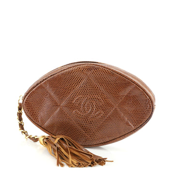 Chanel Vintage CC Tassel Zip Clutch Quilted Lizard Small