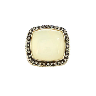 David Yurman Albion Ring Sterling Silver with Moon Quartz and Mother of Pearl Doublet and Diamonds 20mm