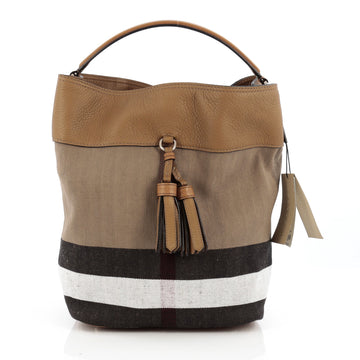 Burberry Susanna Tassel Hobo House Check Canvas Medium