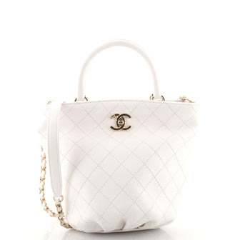Chanel CC Lock Bucket Tote Stitched Calfskin Small