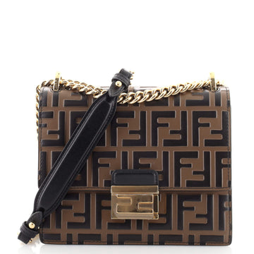Fendi Kan U Shoulder Bag Zucca Embossed Leather Small