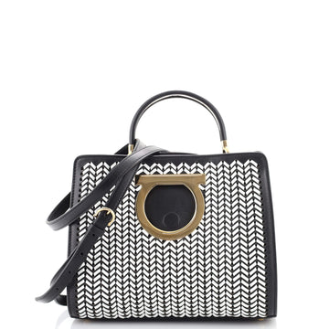 Salvatore Ferragamo Thea Top Handle Bag Woven Leather Small