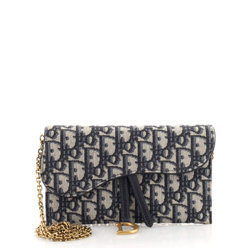 Christian Dior Saddle Chain Wallet Oblique Canvas