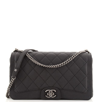 Chanel Turn Around Ligne Flap Bag Quilted Washed Caviar Large