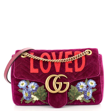 Gucci GG Marmont Flap Bag Embroidered Matelasse Velvet Medium