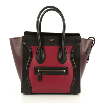 Celine Tricolor Luggage Handbag Leather Micro Red