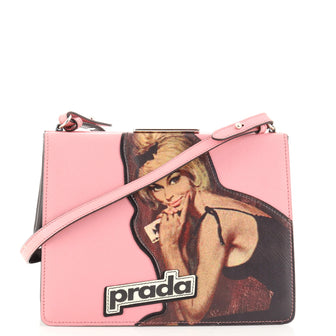Prada Light Frame Shoulder Bag Saffiano Leather with Applique Small