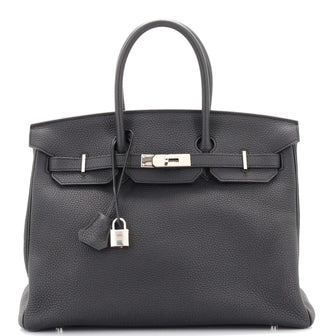 Hermes Birkin Handbag Black Togo with Palladium Hardware 35