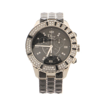 Christian Dior Christal Chronograph Quartz Watch Stainless Steel and Sapphire with Diamond Bezel and Markers 38