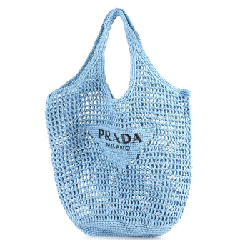 Prada Triangle Logo Bucket Tote Raffia